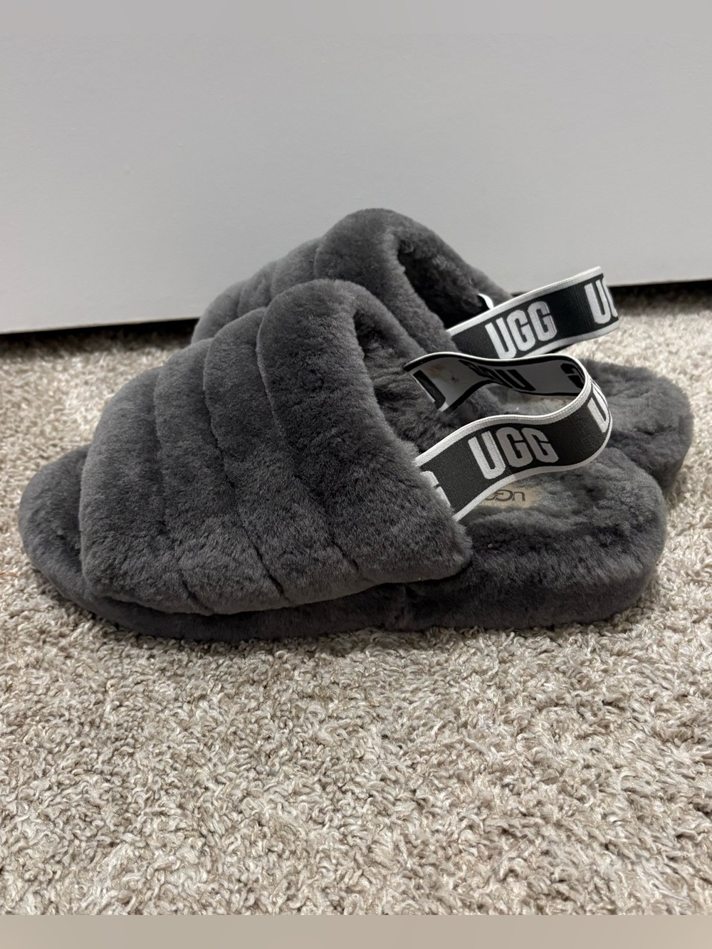 UGG Fluff Slide Slippers in Charcoal